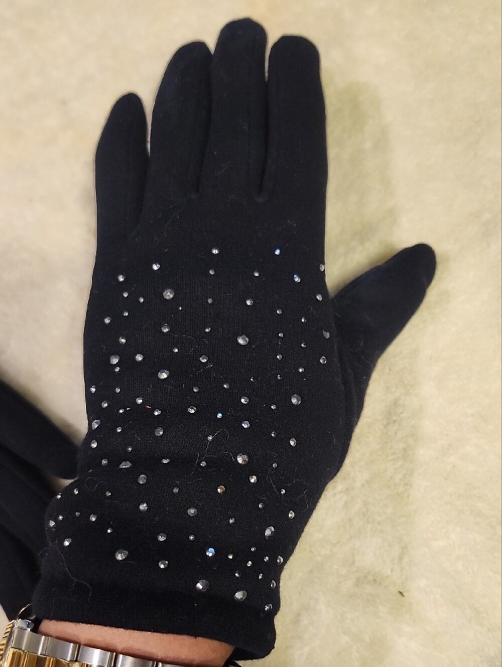 Black Rhinestone Women's Gloves - Picture 4 of 6